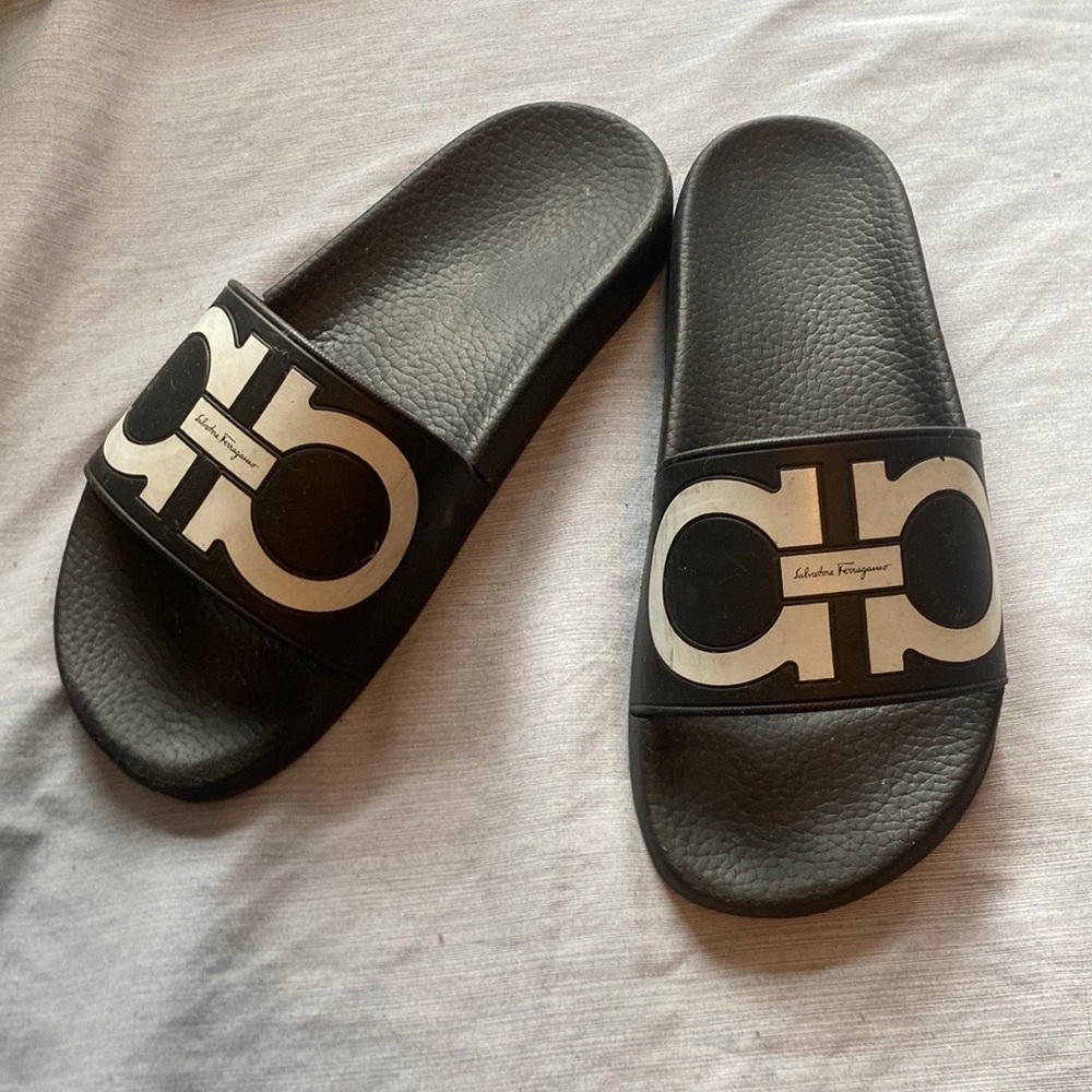 Salvatore Ferragamo Black and White Slides